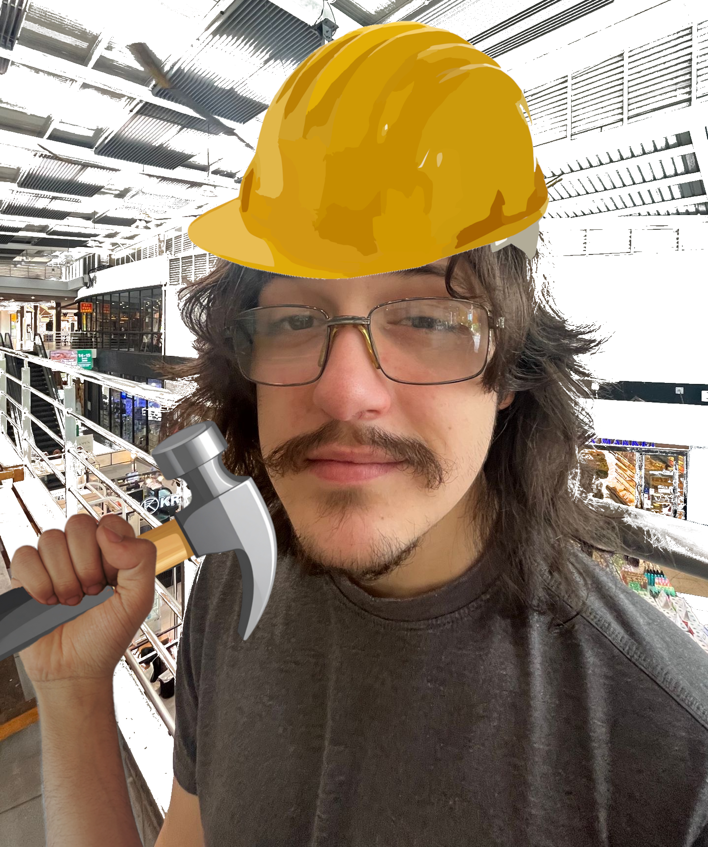 Construction graphic with tools and hat